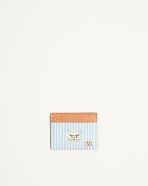 Valentino Garavani Vlogo Signature Portemonnaie Aus Genarbtem Kalbsleder Mit Le Chat De La Maison-Print Mann - Weiß