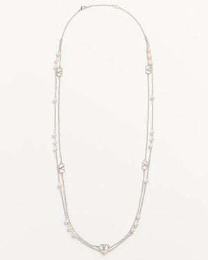 Valentino Garavani Vlogo Signature Halskette Aus Metall Mit Swarovski-Perlen Frau - Weiß