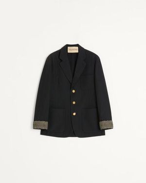 Valentino Einreihiges Jackett Aus Wolle Und Baumwolle Mit Jacquard-Besatz Mann - Schwarz