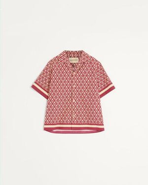 Valentino Bowlinghemd Aus Baumwollpopeline Mit Toute La V Print Mann - Pink