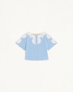 Valentino Hellblaues Besticktes Jeanshemd Frau