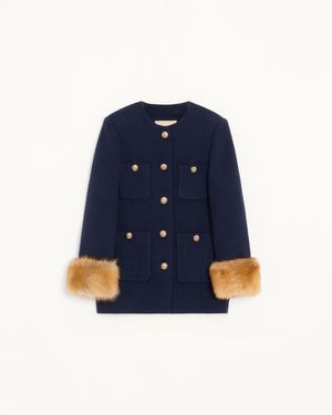 Valentino Cabanjacke Aus Plain Wool Tweed Frau - Blau