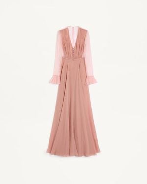 Valentino Langes Kleid Aus Leichtem Georgette Frau - Pink