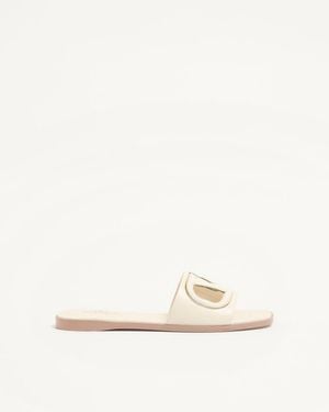 Valentino Garavani Vlogo Slide-Sandalen Aus Kalbsleder Mit Cut-Outs Frau - Natur