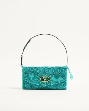 Valentino Garavani Kleine Devain Schultertasche Aus Jacquard-Cloqué-Lurex-Gewebe Frau - Blau