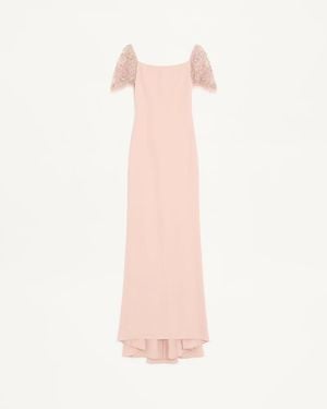 Valentino Langes Besticktes Kleid Aus Cady Couture Frau - Pink