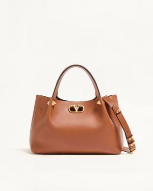 Valentino Garavani Kleiner Shopper Aus Weichem Leder Frau - Braun