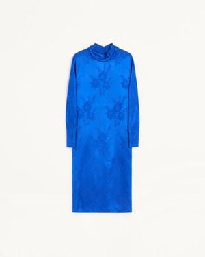 Valentino Midikleid Aus Glänzend Mattem Flowerism-Sonnenblumen-Jacquard Frau - Blau