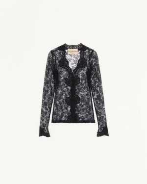 Valentino Stretch-Lace-Cardigan Frau - Schwarz