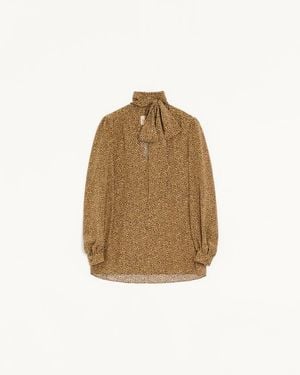 Valentino Hemd Aus Crepe De Chine Mit Fauve-Éclat-Micromakula-Print Frau - Natur