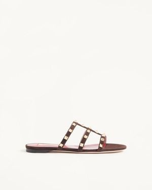 Valentino Garavani Rockstud Slide-Sandalen Aus Wildleder 05 Mm Frau - Natur