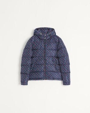 Valentino Daunenjacke Aus Nylon Mit Kapuze Und Cherryfic-Print Mann - Blau