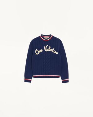 Valentino Bestickter Wollpullover Frau - Blau