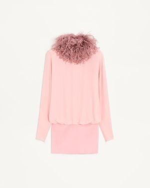 Valentino Kurzes Georgette-Kleid Mit Federn Frau - Pink
