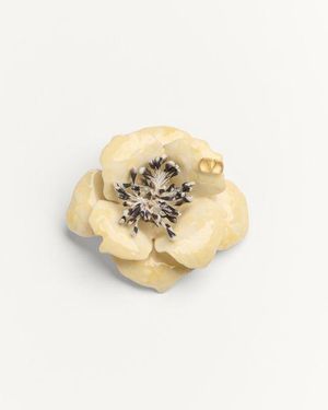 Valentino Garavani Fleur Lumineuse Krawattenklammer Aus Metall, Emaille Und Stoff Mann - Weiß