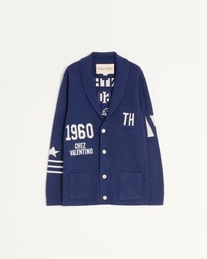 Valentino Strickjacke Aus Wolle Mit Schalkragen Und Chez -Jacquard Mann - Blau
