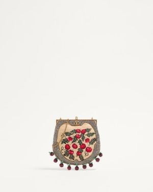 Valentino Garavani Nellcote Fairytales Perlenbestickte Clutch Aus Jacquard-Raffia Mit Cherryfic-Motiv Frau - Weiß