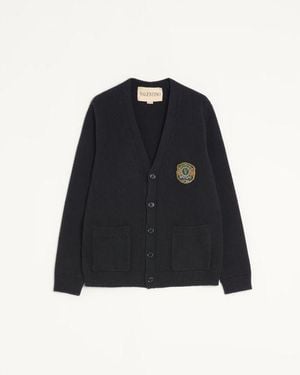 Valentino Cardigan Aus Wolle Mit Gesticktem -Patch Mann - Blau
