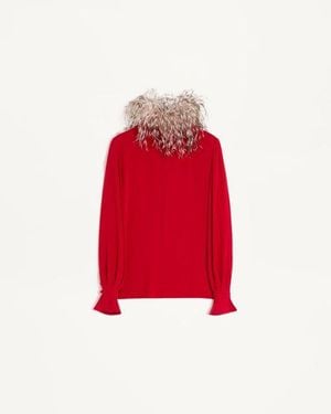 Valentino Georgette-Top Mit Federn Frau - Rot