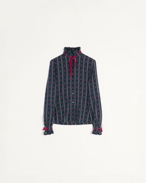 Valentino Hemd Aus Crepe De Chine Mit Cherryfic-Print Frau - Blau