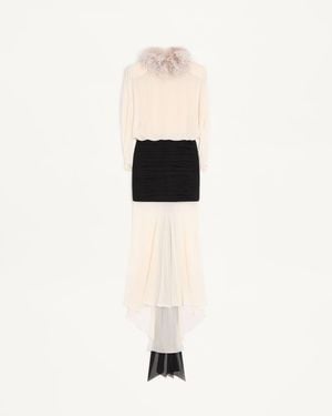 Valentino Langes Kleid Aus Light Georgette Mit Federn Frau - Natur