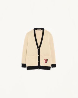 Valentino Gestickter Wollcardigan Frau - Natur