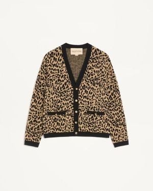 Valentino Cardigan Aus Wolle Mit Jacquard Mit Fauve Eclat Animal Print Mann - Natur