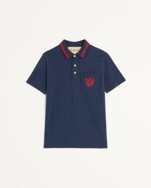 Valentino Poloshirt Aus Baumwoll-Piqué Mit Vg-Stickerei Mann - Blau