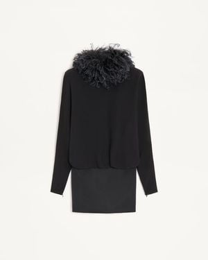 Valentino Kurzes Georgette-Kleid Mit Federn Frau - Schwarz