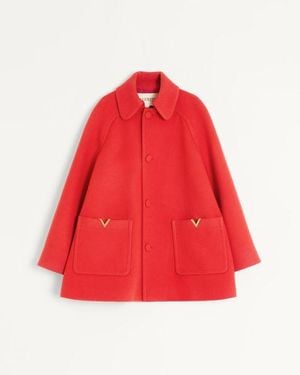 Valentino Einreihiger Mantel Aus Drapierter Wolle Mann - Rot