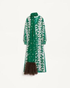 Valentino Kleid Aus Besticktem Organza Und Federfransen Frau - Grün