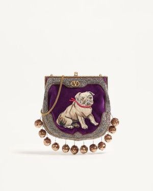 Valentino Garavani Nellcote Fairytales Samt-Clutch Mit Le Chien De La Maison-Stickerei Frau - Weiß