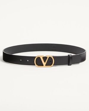 Valentino Garavani Vlogo Signature Gürtel Aus Glänzendem Kalbsleder 30 Mm Mann - Schwarz