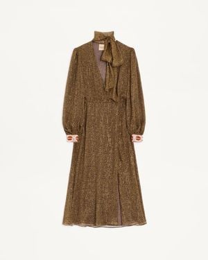 Valentino Creponne-Lamé-Kleid Mit Besticktem Fauve-Eclat-Print Frau - Natur