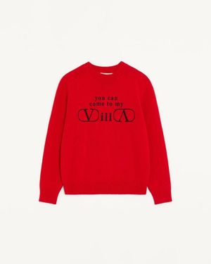 Valentino Woll- Und Kaschmirpullover Mit You Can Come To My Villa-Stickerei Mann - Rot
