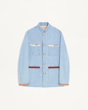 Valentino Safari-Jeansjacke Mit Bedruckten Kanten Mann - Blau
