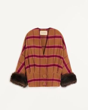 Valentino Peacoat Aus Macro Finestra Mit Shearling Frau - Rot