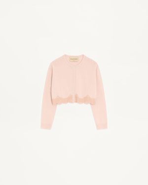 Valentino Wollcardigan Mit Spitze Frau - Pink