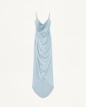 Valentino Langes Kleid Aus Besticktem Cady-Satin Frau - Blau