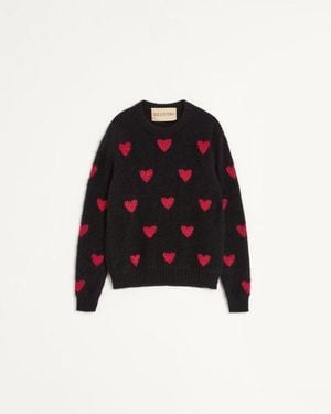 Valentino Pullover Aus Mohairwolle Und Lurex Mit Herz-Jacquardmuster Mann - Schwarz