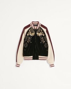 Valentino Bomberjacke Aus Baumwollsamt Mit Pailletten- Und Perlenstickerei Mann - Schwarz