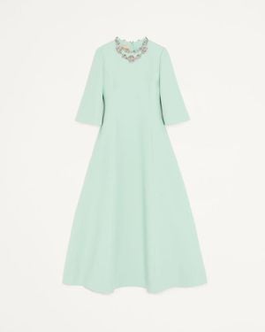 Valentino Midikleid Aus Crepe Couture Mit Stickerei Frau - Grün