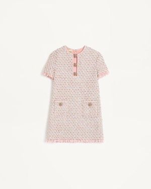 Valentino Kurzes Kleid Aus Besticktem Ribbon-Tweed Frau - Pink