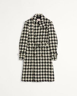 Valentino Zweireihiger Trenchcoat Aus Wolle Mit Pied De Coque-Muster Mann - Weiß