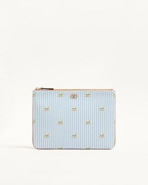Valentino Garavani Vlogo Signature Pochette Aus Genarbtem Kalbsleder Mit Le Chat De La Maison-Print Mann - Blau