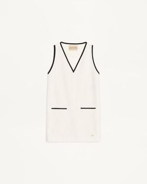 Valentino Kurzes Kleid Aus Canestrello Cotton Tweed Frau - Natur