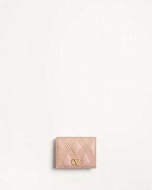 Valentino Garavani Quiltie 67 Brieftasche Aus Gestepptem Nappaleder Frau - Pink
