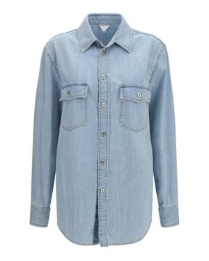 Bottega Veneta Sky Bleached Oversize Denim Shirt - Blue