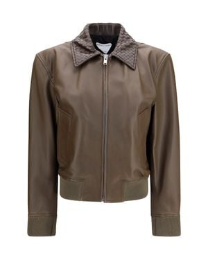 Bottega Veneta Glossy Leather Jacket - Brown