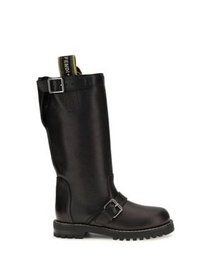 Fendi Glossy Calfskin Biker Boots - Black